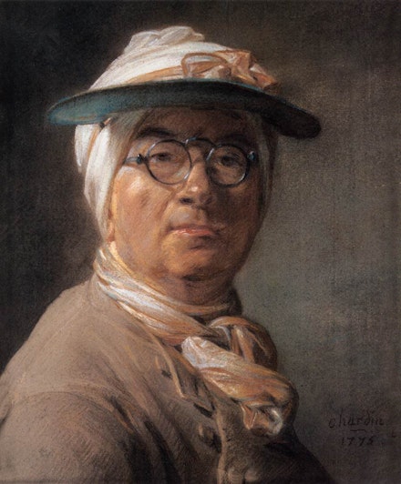Jean-Siméon Chardin, “Self Portrait or Portrait of Chardin Wearing an Eyeshade,” 1775. Pastel, 46 x 38 cm. Musée du Louvre, Paris, Département des Arts Graphiques.