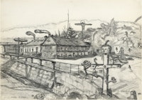 Eugen Schönebeck, “Sächsische Landschaft / Saxon Landscape,” 1964. Pencil on paper. 42.5”. Signed and dated lower right: “E. Schönebeck 1964.”
