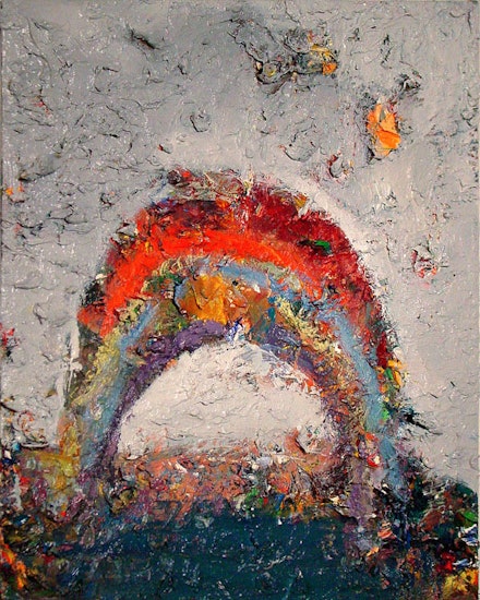Farrell Brickhouse, “Stapleton Rainbow,” 2010. 20 x 16”. Oil, mixed media on canvas. Courtesy of John Davis Gallery.