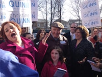 Quinn on her five-borough tour (3-10-13). Azi Paybarah / Capital New York.