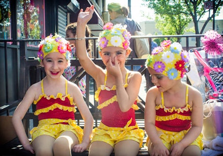 <p>Outside Diva Dance Studio—motto: “we’re so glam we sweat glitter”—these three dressed up as little “dolls” for their picture day. </p>