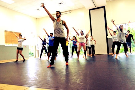 A dance class led by ASTEP Volunteer Teaching Artists during the Art-in-Action summer camp (ASTEP at Art-in-Action in South Florida).