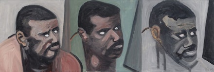 Rafael Ferrer, “Cortijo Tres Veces,” 2012. Oil on board, 12 x 36