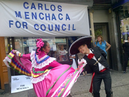 Ballet Folklorico de Quetzalcoatl at Carlos Menchaca’s June campaign launch. Photo by T. Hamm. 