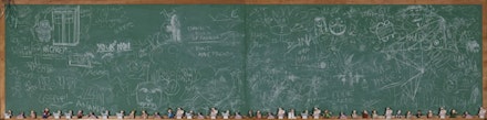 “Public Education (Eddie Needs Help),” 2011. Chalk board and plastic figures. Image courtesy the Brooklyn Museum.