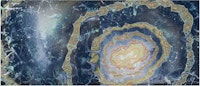 Barbara Takenaga, “Geode Diptych,” 2013. Acrylic on linen 36 x 84”. Courtesy of DC Moore Gallery, New York.