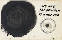 Aldo Tambellini, “We Are the Primitives of a New Era, from the Manifesto Series,” 1961. Duco, acrylic, and pencil on paper. 25 x 30”. Photographer: Christopher Burke. © The Artist / Courtesy James Cohan Gallery, New York/Shanghai.