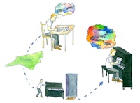 Charles Waters and his piano. Illustration by Megan Piontkowski.