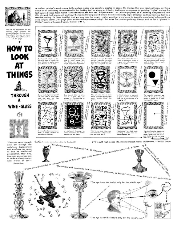 <br />
Ad Reinhardt, “How to Look at Things Through a Wine Glass,” 1946. Courtesy the Ad Reinhardt Foundation.