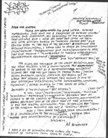 Ad Reinhardt to Mr. Hopper, January, Ad Reinhardt Papers. Courtesy Archives of American Art.