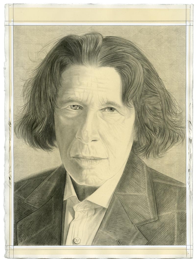 Portrait of Fran Lebowitz. Pencil on paper by Phong Bui.