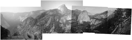 Mark Klett and Byron Wolfe, 2002. “Four views from “Panorama Rock” an obscure outcrop off the Panorama Cliff trail, with Rebecca looking out the Yosemite valley.”