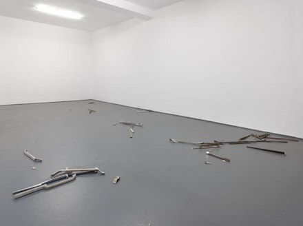 Daniel Turner, “Untitled,” 2013. Polyethylene, stainless steel, aluminum, iron, dimensions variable. Installation view Bischoff Projects, Frankfurt Germany. Courtesy of artist.