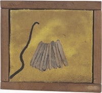 Forrest Bess, “Sticks” (1950). Oil on canvas. 6 3/4 × 7 3/4”. Courtesy the Menil Collection, Houston. Photo by Paul Hester.