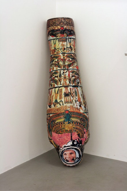 Luchezar Boyadjiev. “Gagarin in Space,” 2011. Installation: inflatable object, paper collage; app. 150 × 60 × 50 cm. Installation view: “After the Flight” (Show dedicated to the 50th anniversary of Gagarin’s 1961 flight in outer space), ICA Gallery, Sofia. 2011. Collection: EVN, Vienna, Austria. Photograph: Kalin Serapionov.