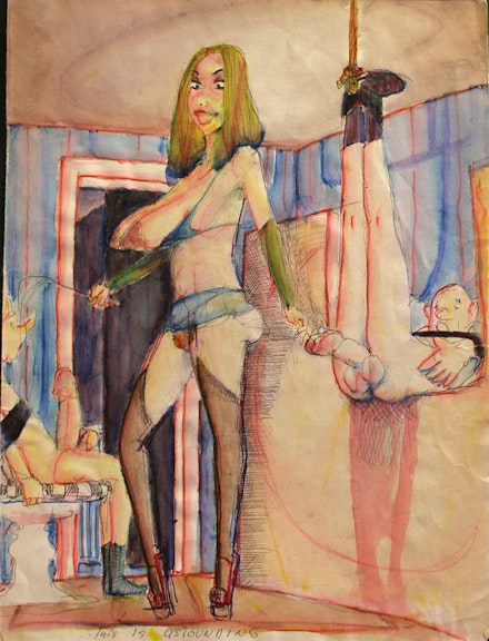 Richard Smith, “Nude with Two Men,” 2005 Acrylic and pen on paper, 9 ̋ × 12 ̋ Courtesy of the Living Museum at Creedmore.