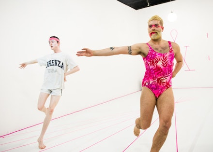 Mickey Mahar and Miguel Gutierrez, Age & beauty Part 1: Mid-Career Artist/suicide Note or &:-/, 2014 Whitney biennial, Photo by Ian Douglas.