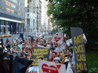 The crowd of around 500 gathered at City Hall Park to oppose Forest City Ratner's Atlantic Yards Project, June 7, 2005. Photograph by Brian J. Carreira.