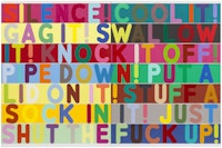 Mel Bochner, “Silence!,” 2011. Oil and acrylic on two canvases, 80 × 120 ̋ Courtesy of the Hadley Martin Fisher Collection Artwork © Mel Bochner.