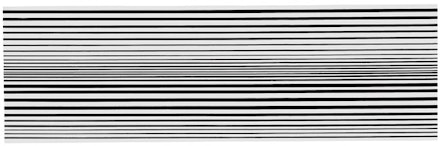 Bridget Riley, “Horizontal Vibration,” 1961. Emulsion on board, 17 1/2 × 55 1/2 ̋. Private collection. © Bridget Riley 2014. All rights reserved. Courtesy David Zwirner, London.