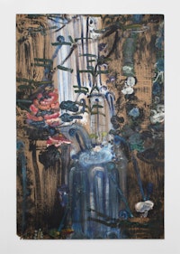 Bill Lynch, “Untitled (Waterfall and Pink Flowers),” n.d. Oil on wood, 541/4 × 34 × 1/2 ̋. Image courtesy of White Columns.