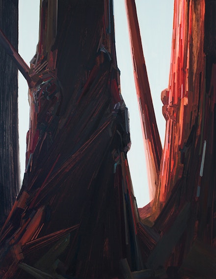 Claire Sherman, “Tree,” 2014. Oil on canvas, 108 x 84”. Courtesy of the artist and DC Moore Gallery, New York.