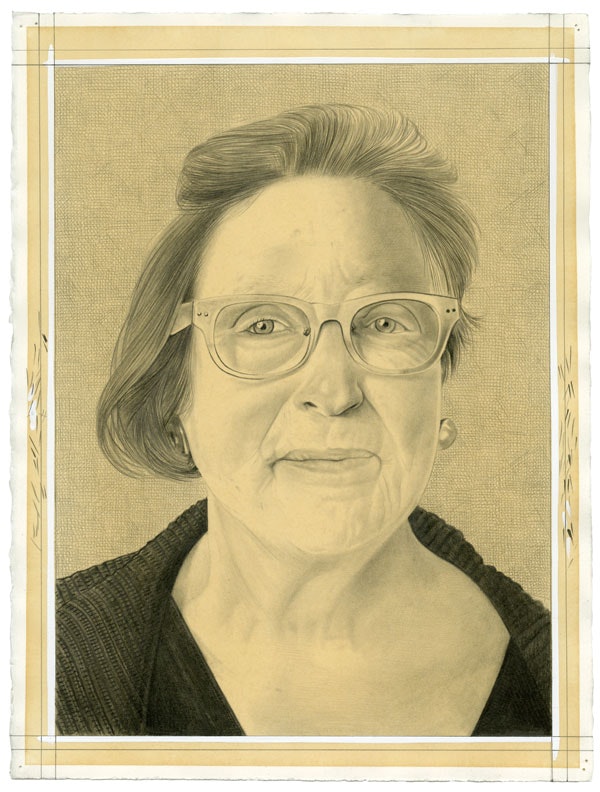 Portrait of Martha Wilson. Pencil on paper by Phong Bui.