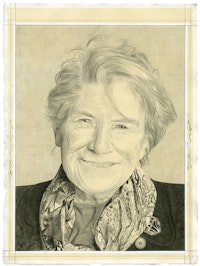 Portrait of Mary Ann Caws. Pencil on paper by Phong Bui.