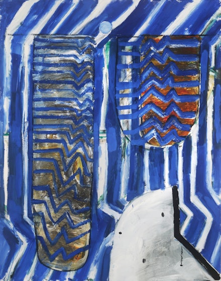  John Walker, <em>Raft</em>, 2014, oil on canvas, 84 x 66 inches.
