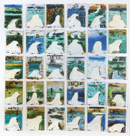 John Walker,Ã‚Â <em>Untitled Bingo Cards</em>, 2014, oil on bingo card, 7 1/2 x 5 1/2 inches.