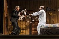Richard Chamberlain and Ben Schnetzer in The New Group production of David Rabe’s Sticks and Bones,
directed by Scott Elliott, fight direction by David Anzuelo, at The Pershing Square Signature Center (480
West 42nd Street) through December 14. Photo: Monique Carboni.