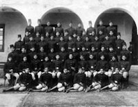 Walid Raad and Akram Zaatari, detail showing Cairo Police Academy, 1927, from video installation of military group portraits from Egypt and Iraq, 2002 DVD, 6-minute loop Ãƒ?Ã‚Â© Arab Image Foundation, W. Raad, A. Zaatari.