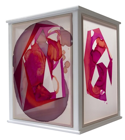 <em>Lantern I</em>, 2014, oil, acrylic, and dye on 4 silkscreens, 27 x 22 x 22 in
