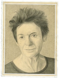 Portrait of Ursula Von Rydingsvard. Pencil on paper by Phong Bui. From a photograph by Zack Garlitos.