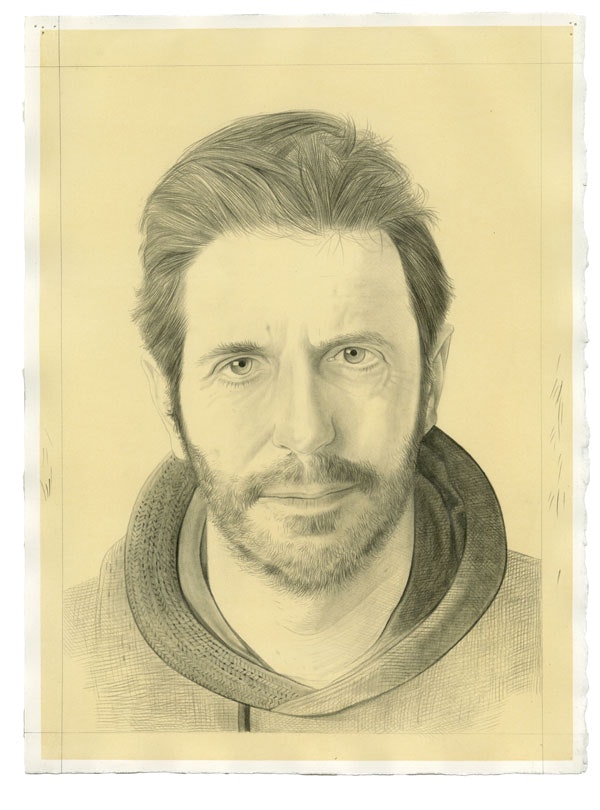Portrait of Alec Soth. Pencil on paper by Phong Bui. From a photograph by Zack Garlitos.