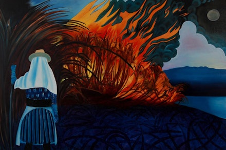 Laura Kina, “Cane Fire” (2010). Oil on canvas, 30 × 45
