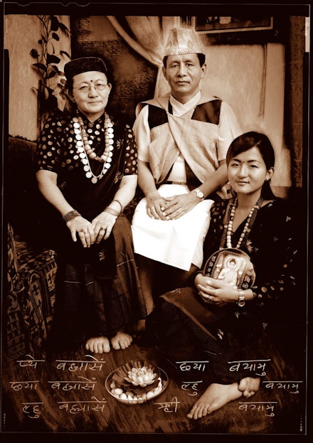Pictured here is Narayan Gurung and his family in traditional Gurung dress. Narayan is a former Gurkha soldier who has been working with linguistics students at the Endangered Language Alliance to document his language and culture.