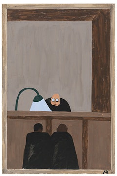 Jacob Lawrence, “Among the social conditions that existed which was partly the cause of the migration was the injustice done to the Negroes in the courts.” Casein tempera on hardboard, 18 × 12 ̋. © 2015 The Jacob and Gwendolyn Knight Lawrence Foundation, Seattle / Artists Rights Society (ARS), New York. Digital image © The Museum of Modern Art/Licensed by SCALA / Art Resource, NY.
