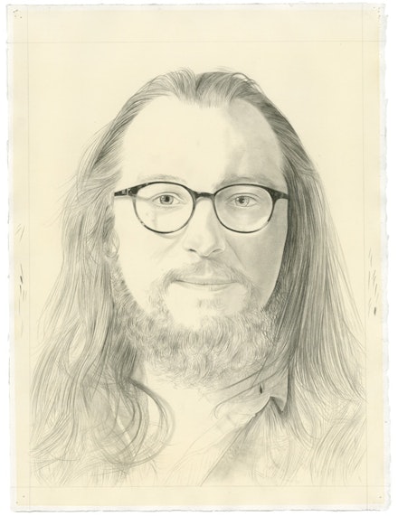 Portrait of Charlie Schultz. Pencil on paper by Phong Bui. From a photograph by Taylor Dafoe.