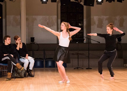 Sterling Hyltin and Jodi Melnick in <em>Starts and Fits, No Middles No Ends: Eight Unfinished Dances</em>. Photo by Ian Douglas.