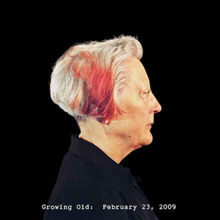 Martha Wilson, “Growing Old” (2008 – 09). Pigmented ink print on hahnemuhle bamboo paper, 54 × 54 ̋.
