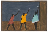 Jacob Lawrence, The Migration Series (1940 – 41). Panel 58: “In the North the Negro had better educational facilities.” Casein tempera on hardboard, 18 × 12 ̋. © 2015 The Jacob and Gwendolyn Knight Lawrence Foundation, Seattle / Artists Rights Society (ARS). Courtesy of the Museum of Modern Art, New York. Gift of Mrs. David M. Levy.