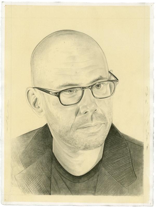 Portrait of Matthew Biro. Pencil on paper by Phong Bui. From a photograph by Sally Bjork.