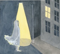 “Outside on the street the ghost keeps calling my name.” Illustration by Megan Piontkowski.