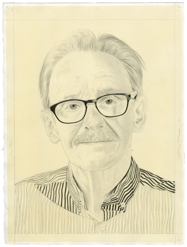 Portrait of Peter Schjeldahl. Pencil on paper by Phong Bui.