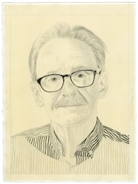 Portrait of Peter Schjeldahl. Pencil on paper by Phong Bui.