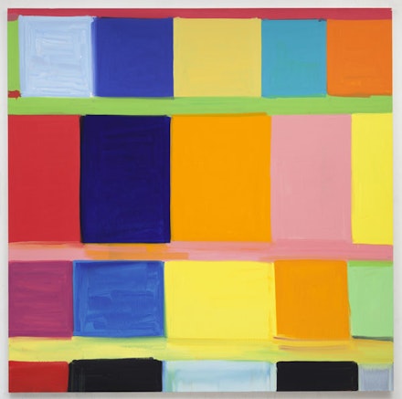 Stanley Whitney, <em>My Name is Peaches</em>, 2015. Oil on linen, 96 × 96 inches. Courtesy the artist and Team Gallery, inc., New York.