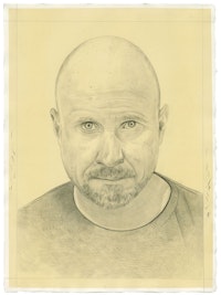 Portrait of Trevor Paglen. Pencil on paper by Phong Bui.