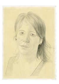 Portrait of Sara Reisman. Pencil on paper by Phong Bui. From a photo by Zack Garlitos.