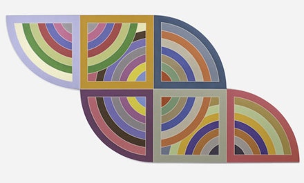 Frank Stella, <em>Harran II</em>, 1967. Polymer and  uorescent polymer paint on canvas, 120 x 240 inches. Solomon R. Guggenheim Museum, New York; gift, Mr. Irving Blum, 1982. (c) 2015 Frank Stella/Artists Rights Society (ARS), New York.